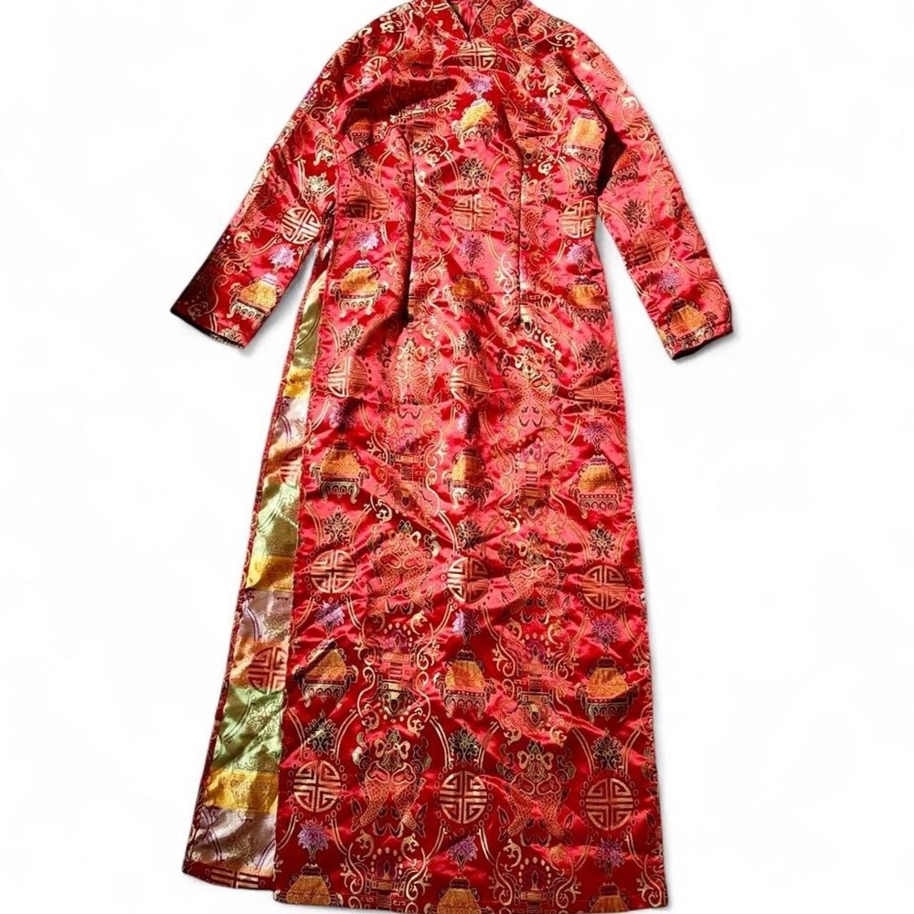100%‎ Silk Traditional Chinese Cheongsam Dress Womens 40 Regal Intricate Lined